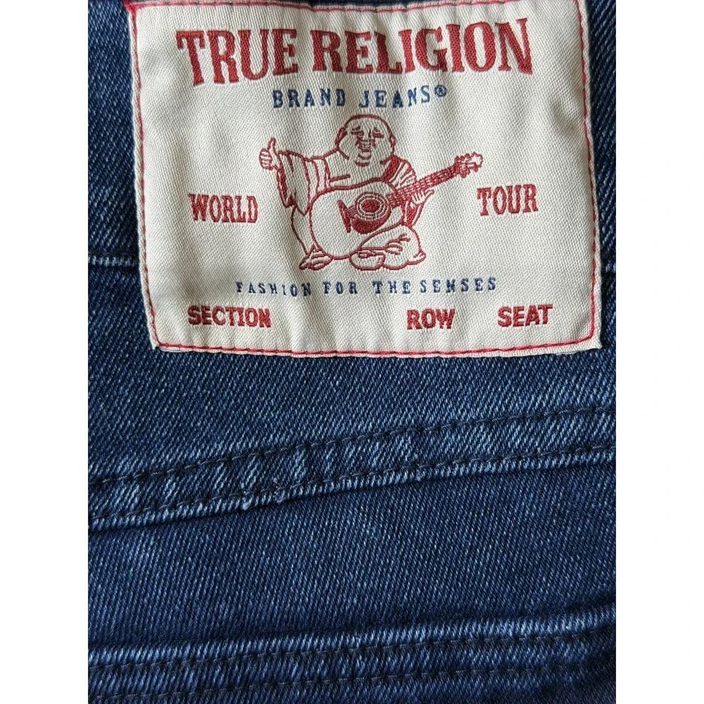 True Religion Mens Ricky‎ Relaxed Straight Denim Shorts Dark Lagoon Wash Size 34